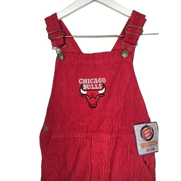 Vintage NWT RARE 90's NBA Chicago Bulls Red Corduroy BIB Overalls VTG Jordan NEW - Picture 7 of 11
